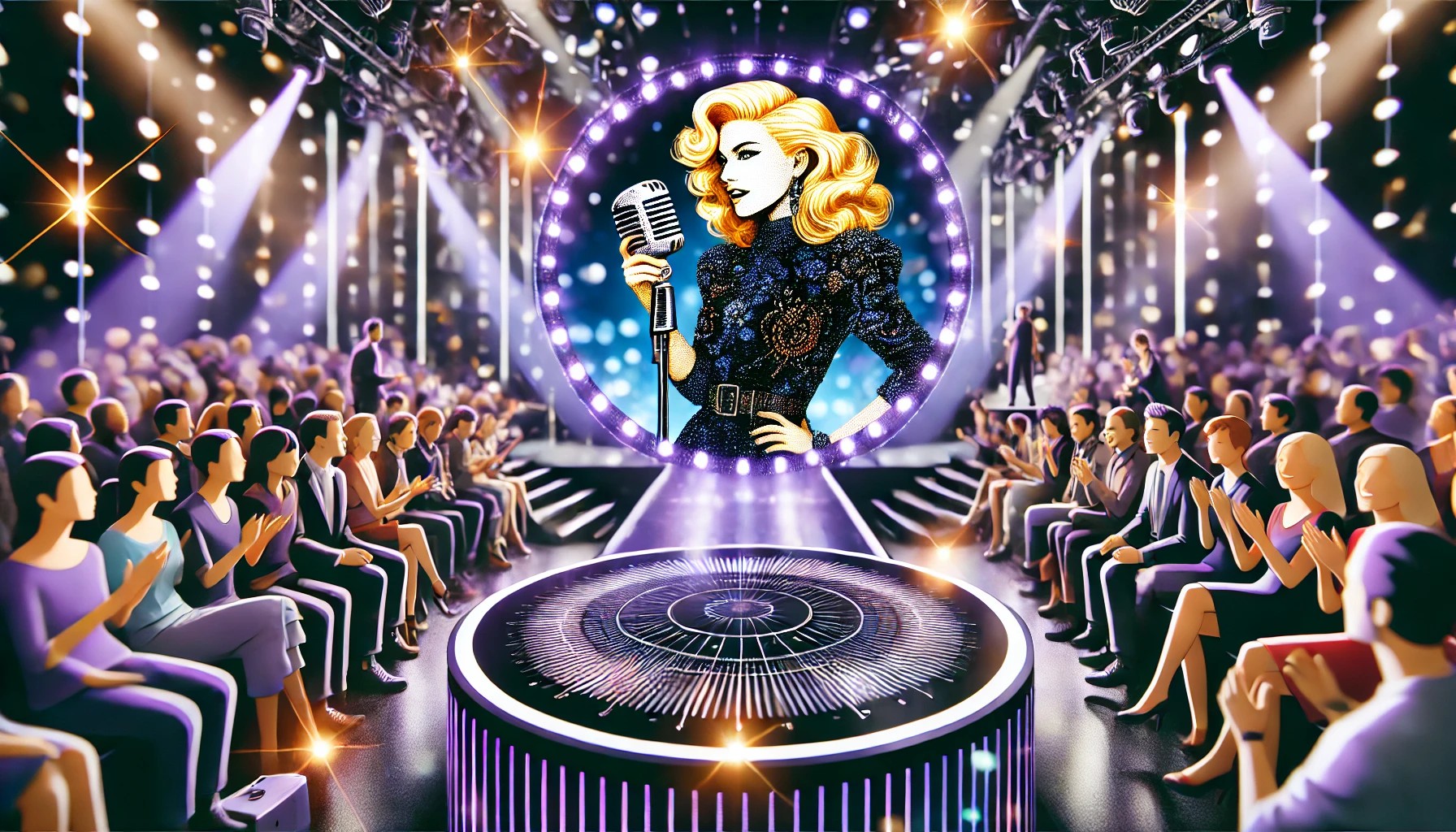 Cher performed live at the 2024 Victoria's Secret Fashion Show, in front of bright lights, an elaborate stage design, and an excited audience